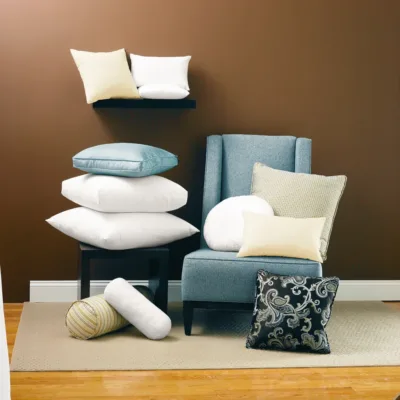 DecoPillows_R1 Decorative pillows stacked and placed next to each other